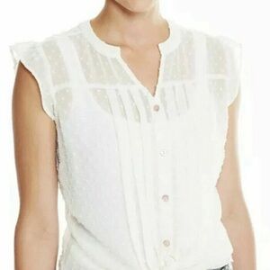 Matilda Jane Women's Ivory Sheer Swiss Dot Cresting Wave Blouse Size Large